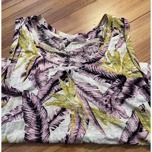 Loft Purple and Green Leaf Print Tank Top